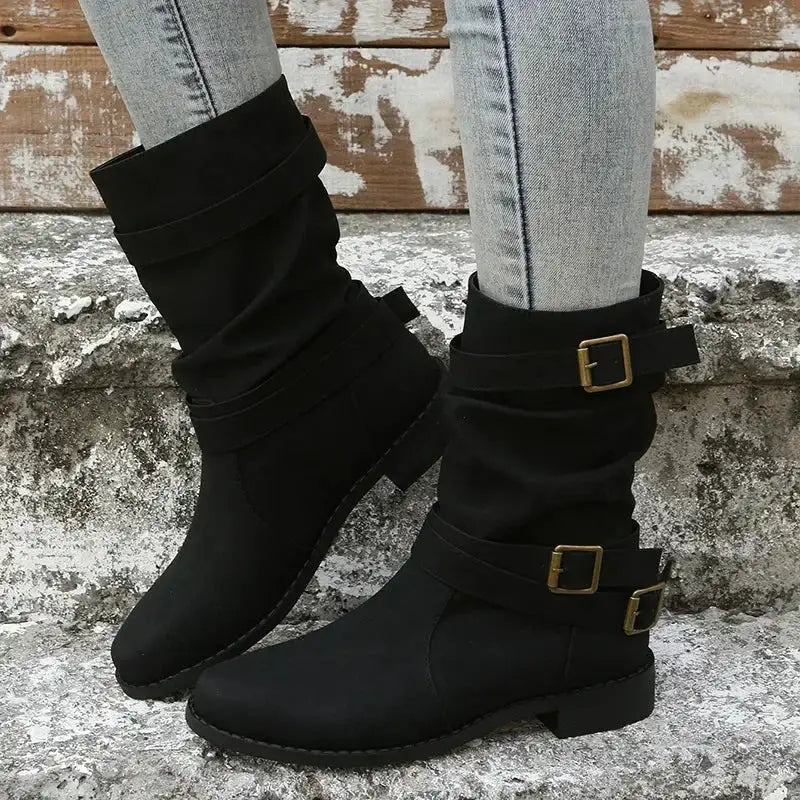 Mencía | Botas Planas Retro con Hebillas