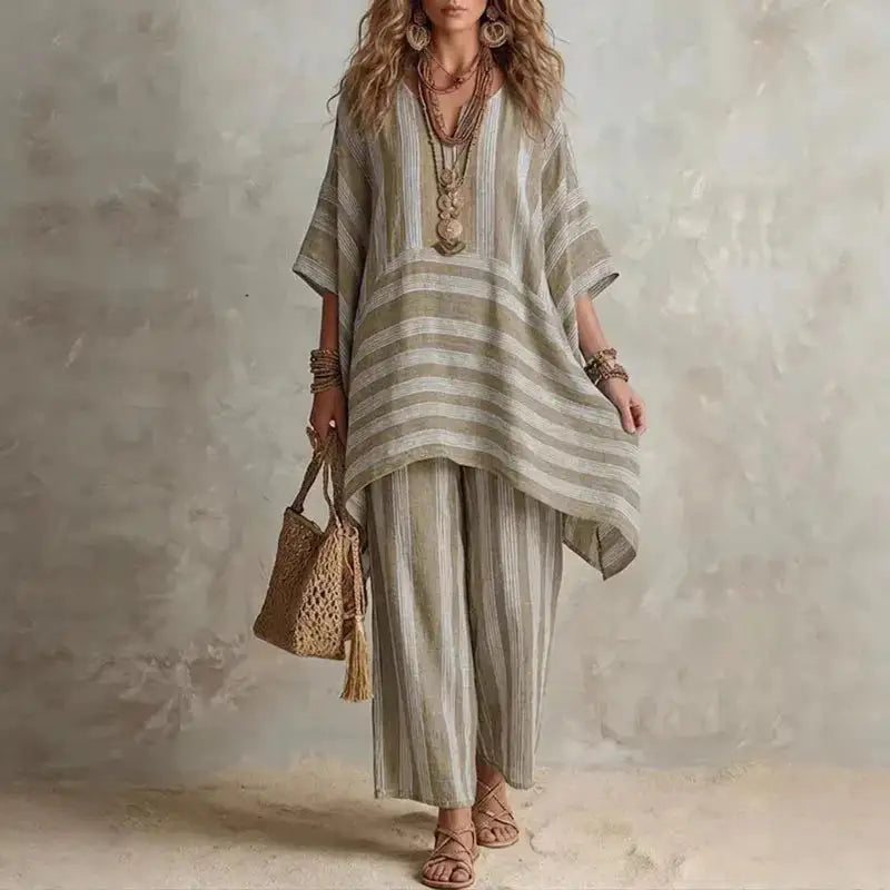 Elin | Conjunto bohemio de 2 piezas a rayas