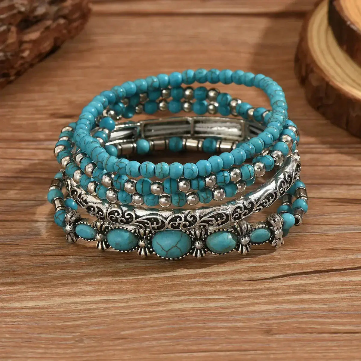 Set de pulseras con cuentas turquesa — Verónica