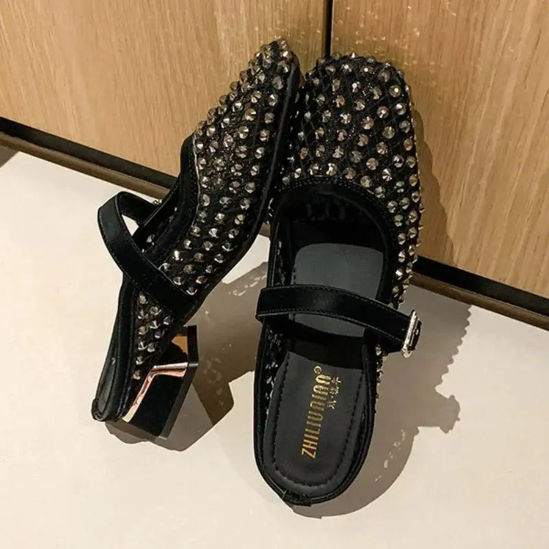 Montaigne™ | Sandalias Mule con Punta Cuadrada y Pedrería