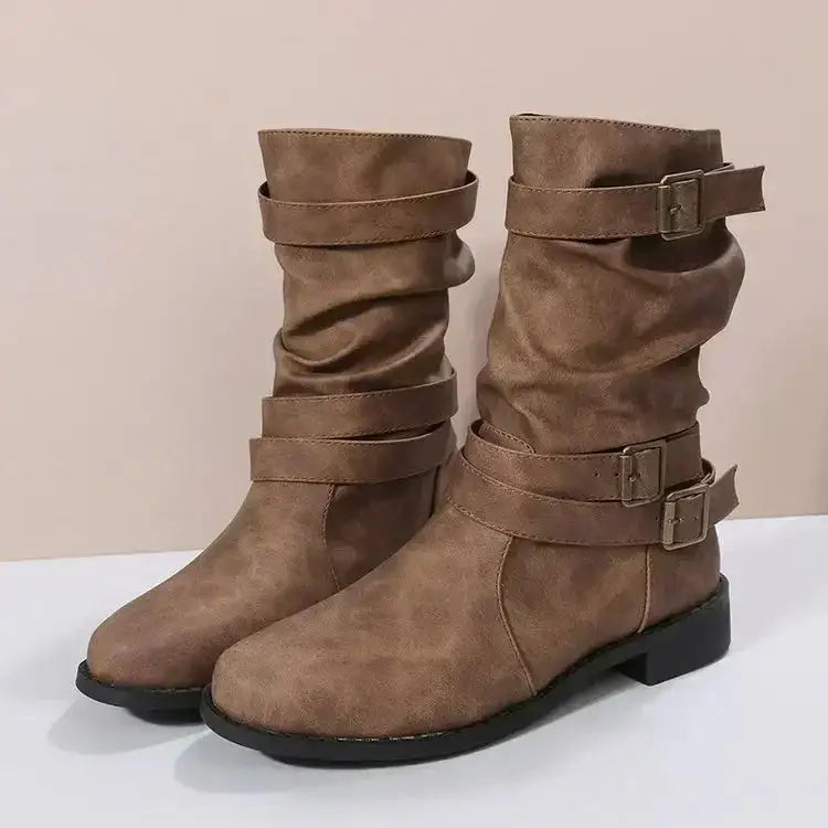 Mencía | Botas Planas Retro con Hebillas