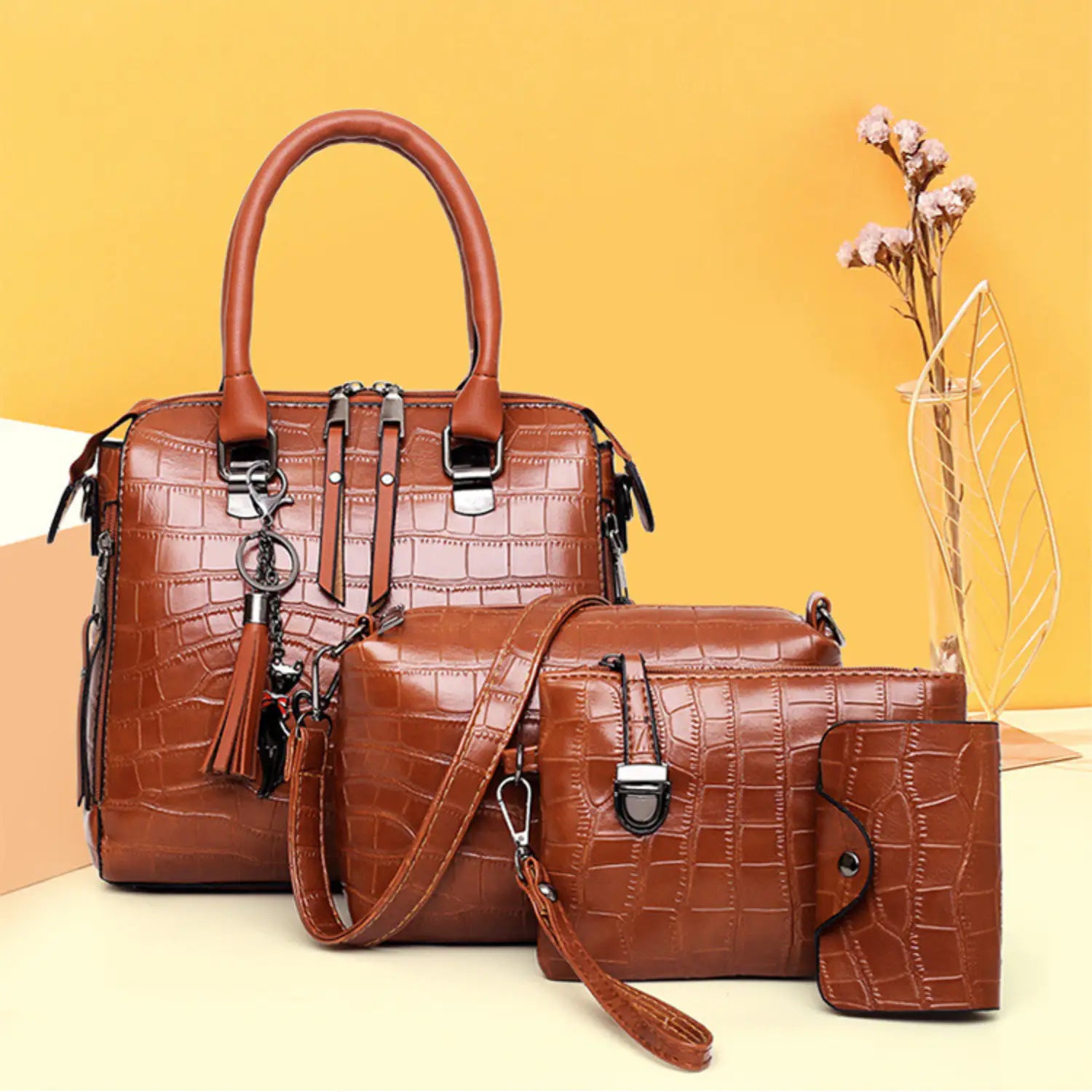 Elvira | Set de 4 Bolsos con Textura Cocodrilo