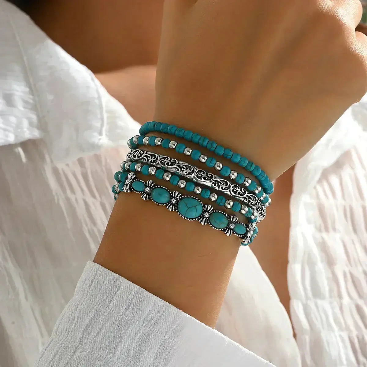 Set de pulseras con cuentas turquesa — Verónica