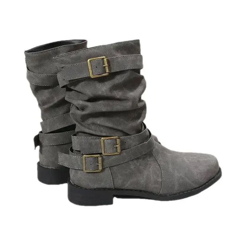 Mencía | Botas Planas Retro con Hebillas