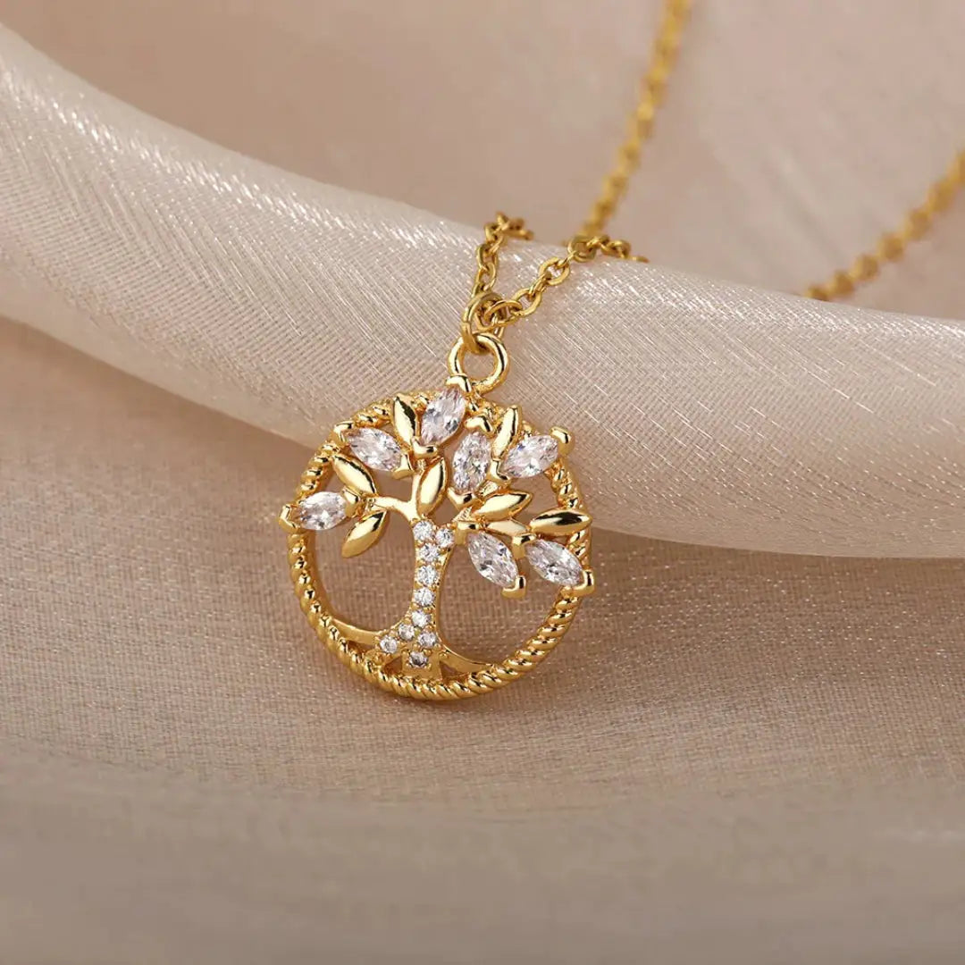 Nayara | Collar Árbol de la Vida en Dorado con Cristales