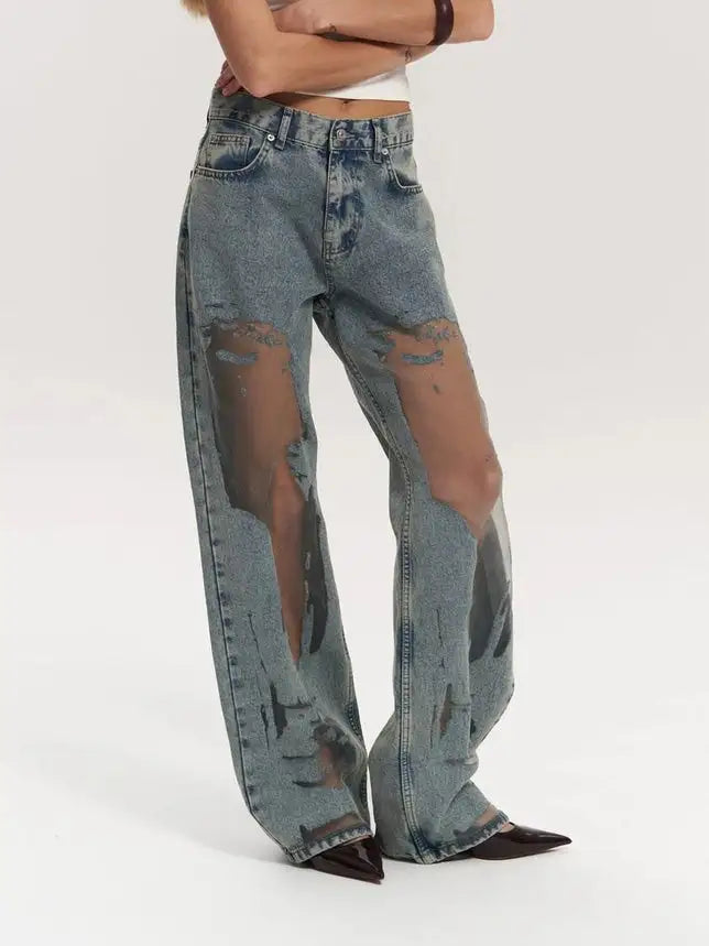 Nekane | Vaqueros de Corte Regular con Malla Transparente