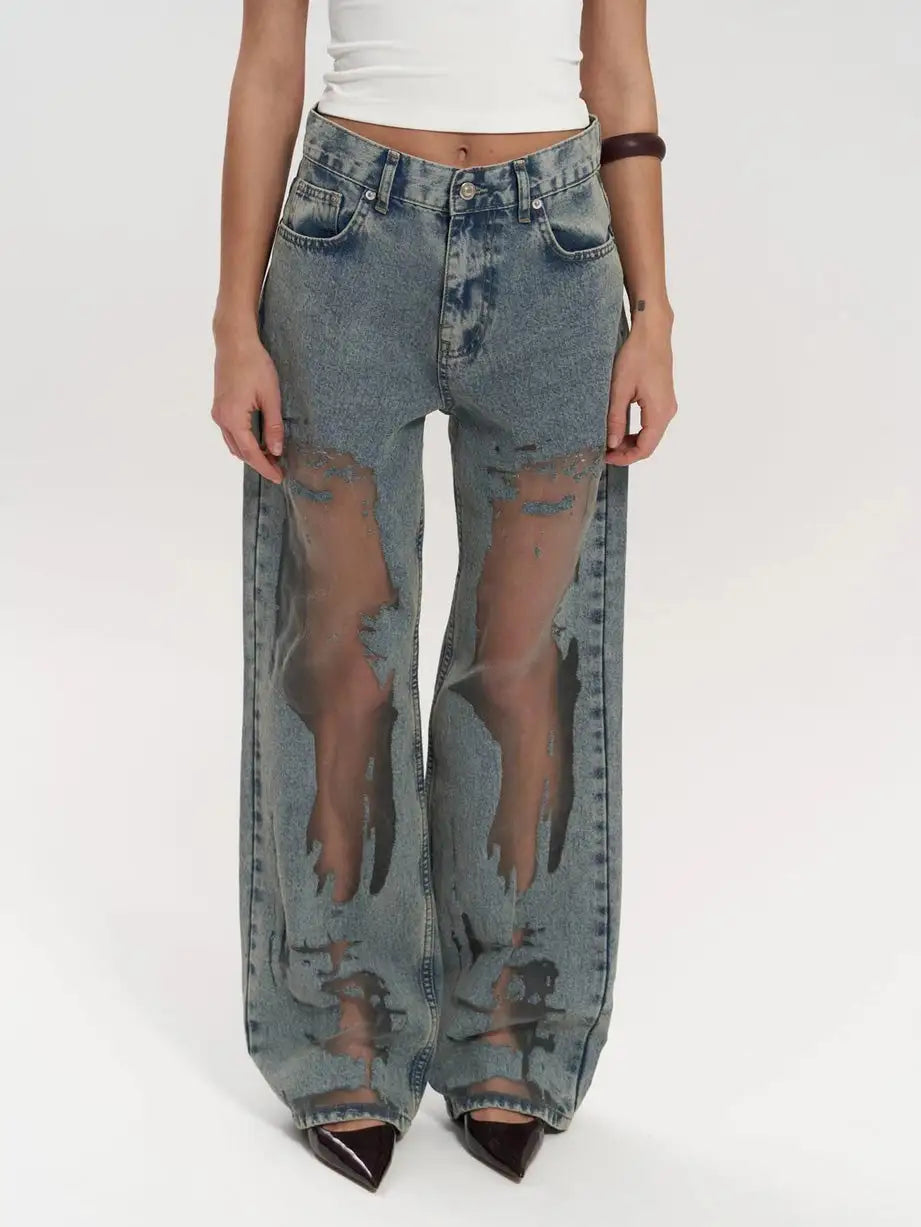 Nekane | Vaqueros de Corte Regular con Malla Transparente