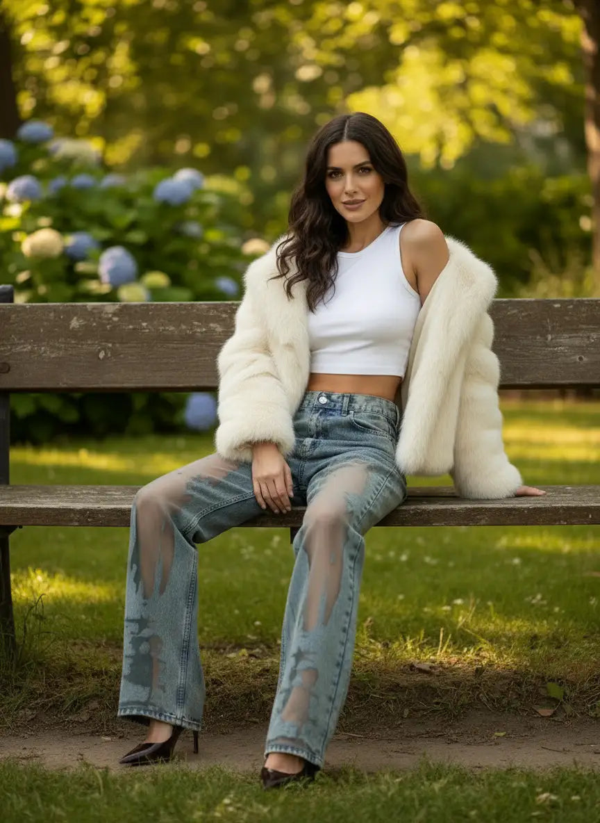Nekane | Vaqueros de Corte Regular con Malla Transparente