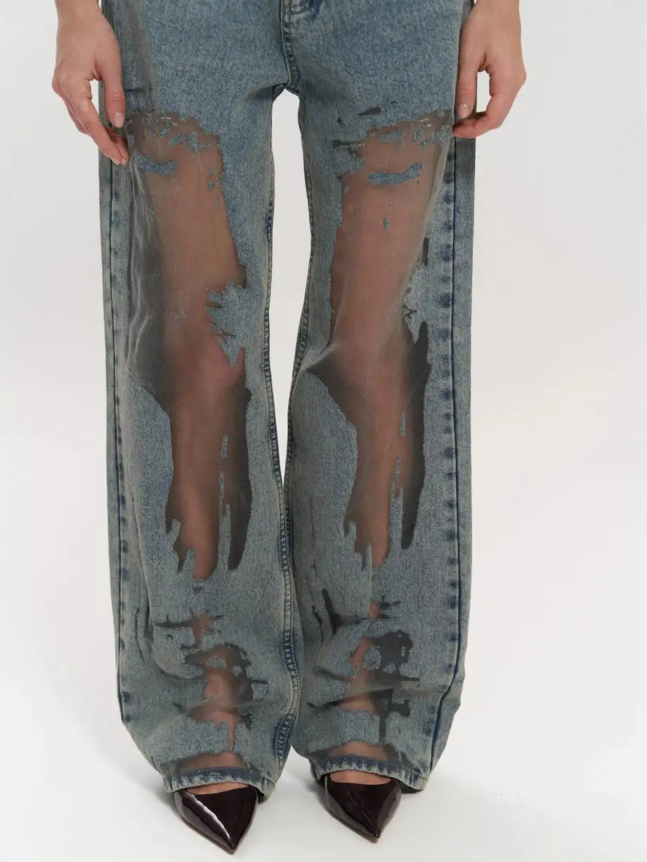Nekane | Vaqueros de Corte Regular con Malla Transparente