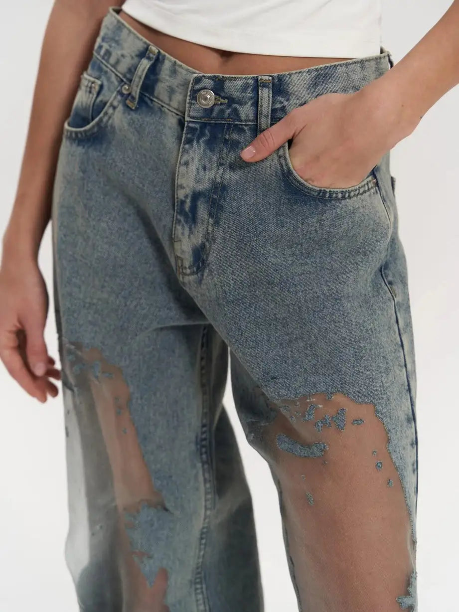Nekane | Vaqueros de Corte Regular con Malla Transparente