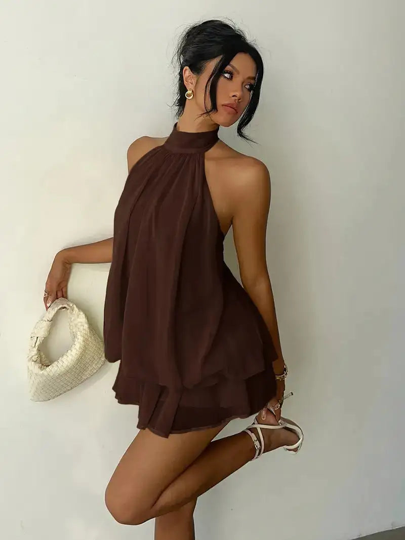 Zoa | Margot Mini Vestido Halter con Espalda Descubierta y Movimiento