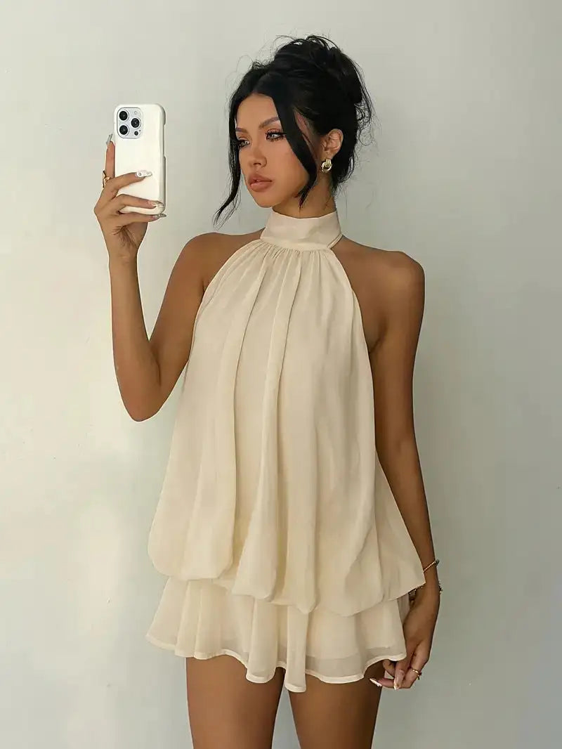 Zoa | Margot Mini Vestido Halter con Espalda Descubierta y Movimiento