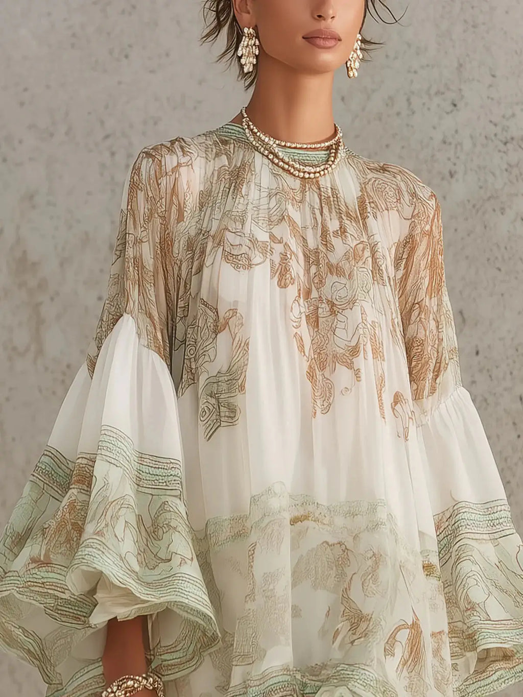 Rosalie | Mini vestido de chifón con mangas volantes y dobladillo a rayas verdes