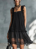 Pauline | Mini Vestido Transparente a Lunares con Volante y Borde en Encaje Negro