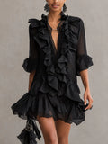 Anaïs | Mini vestido de chifón negro con volante
