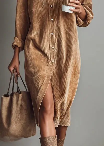 NIYARA | Vestido camisero de terciopelo acanalado