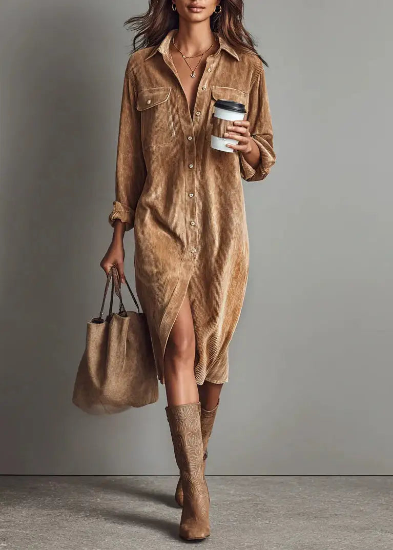 NIYARA | Vestido camisero de terciopelo acanalado