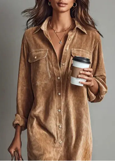 NIYARA | Vestido camisero de terciopelo acanalado