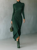 Lenora™ | Vestido Envolvente Asimétrico con Cuello Alto