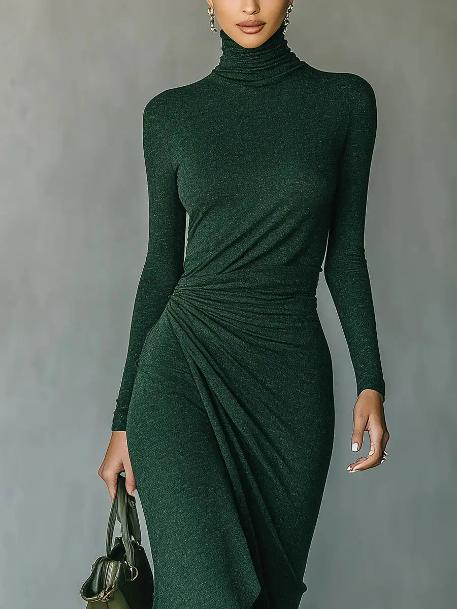Lenora™ | Vestido Envolvente Asimétrico con Cuello Alto