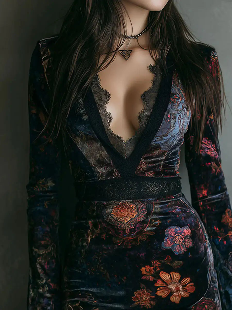 Grazia™ | Mini Vestido de Terciopelo con Estampado Floral