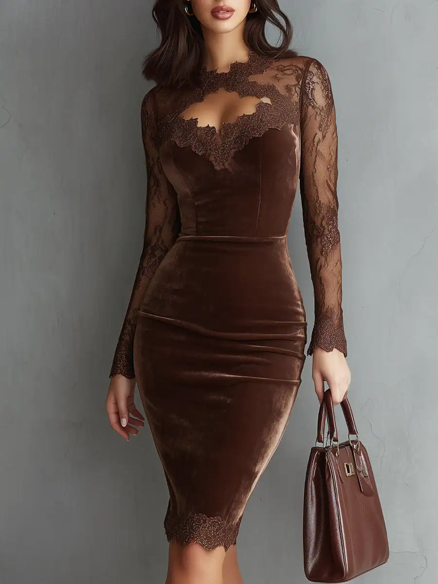 Gioia™ | Mini Vestido de Terciopelo con Mangas de Encaje