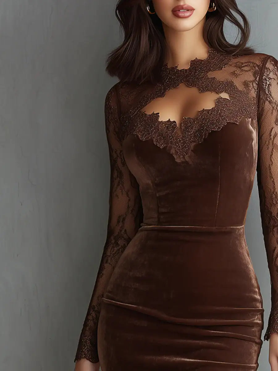Gioia™ | Mini Vestido de Terciopelo con Mangas de Encaje
