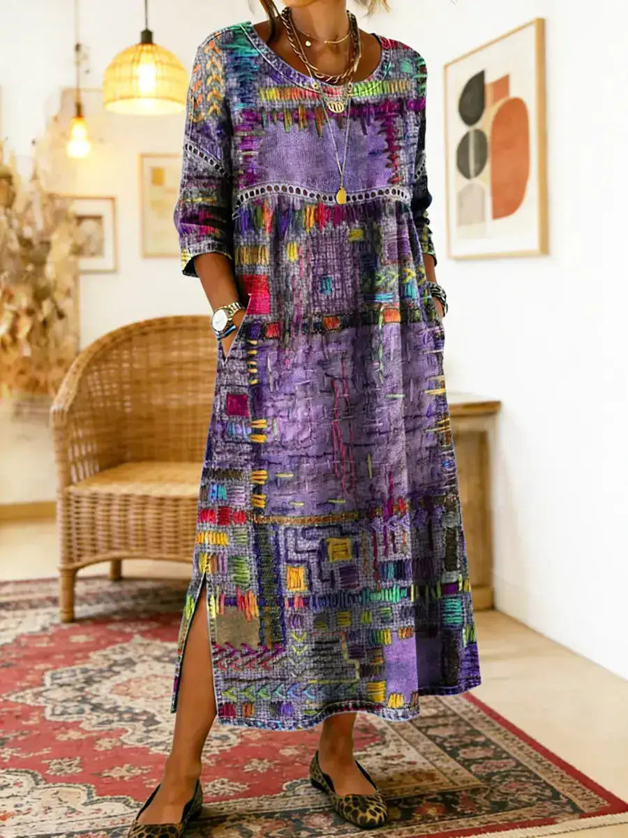 Manuela | Vestido Vaquero con Patchwork Étnico