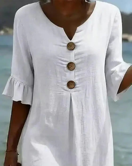 Menorca | Vestido Midi de Lino Blanco