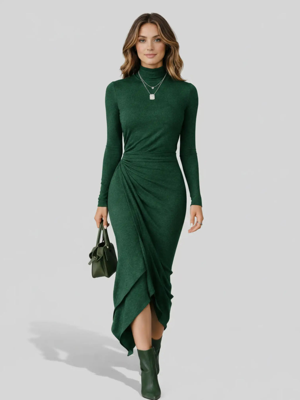 Lenora™ | Vestido Envolvente Asimétrico con Cuello Alto