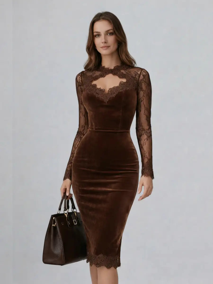 Gioia™ | Mini Vestido de Terciopelo con Mangas de Encaje