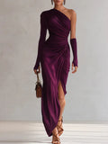 Rosalía™ | Vestido Largo Morado de un Solo Hombro