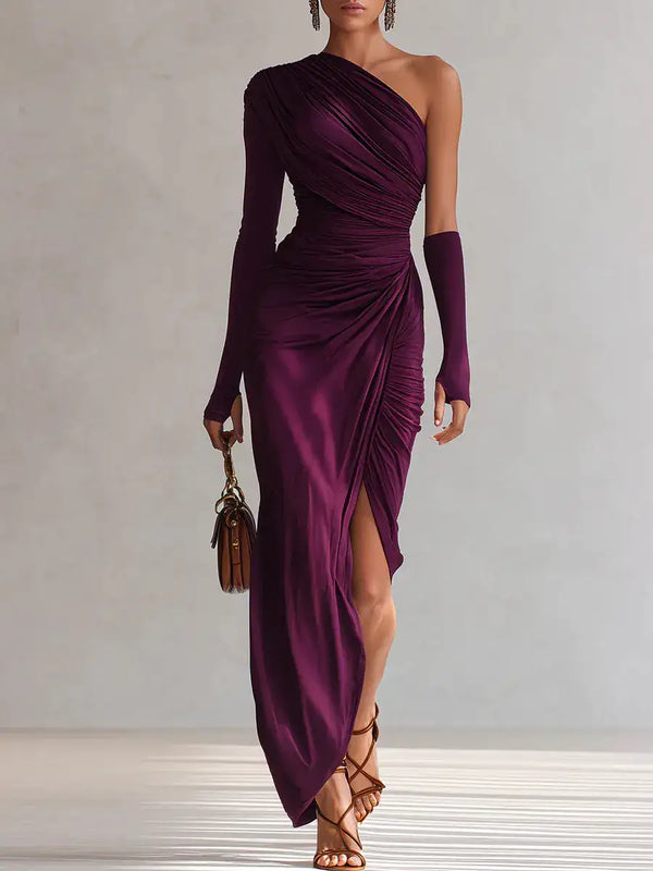 Rosalía™ | Vestido Largo Morado de un Solo Hombro