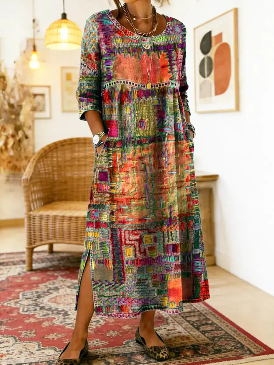 Manuela | Vestido Vaquero con Patchwork Étnico