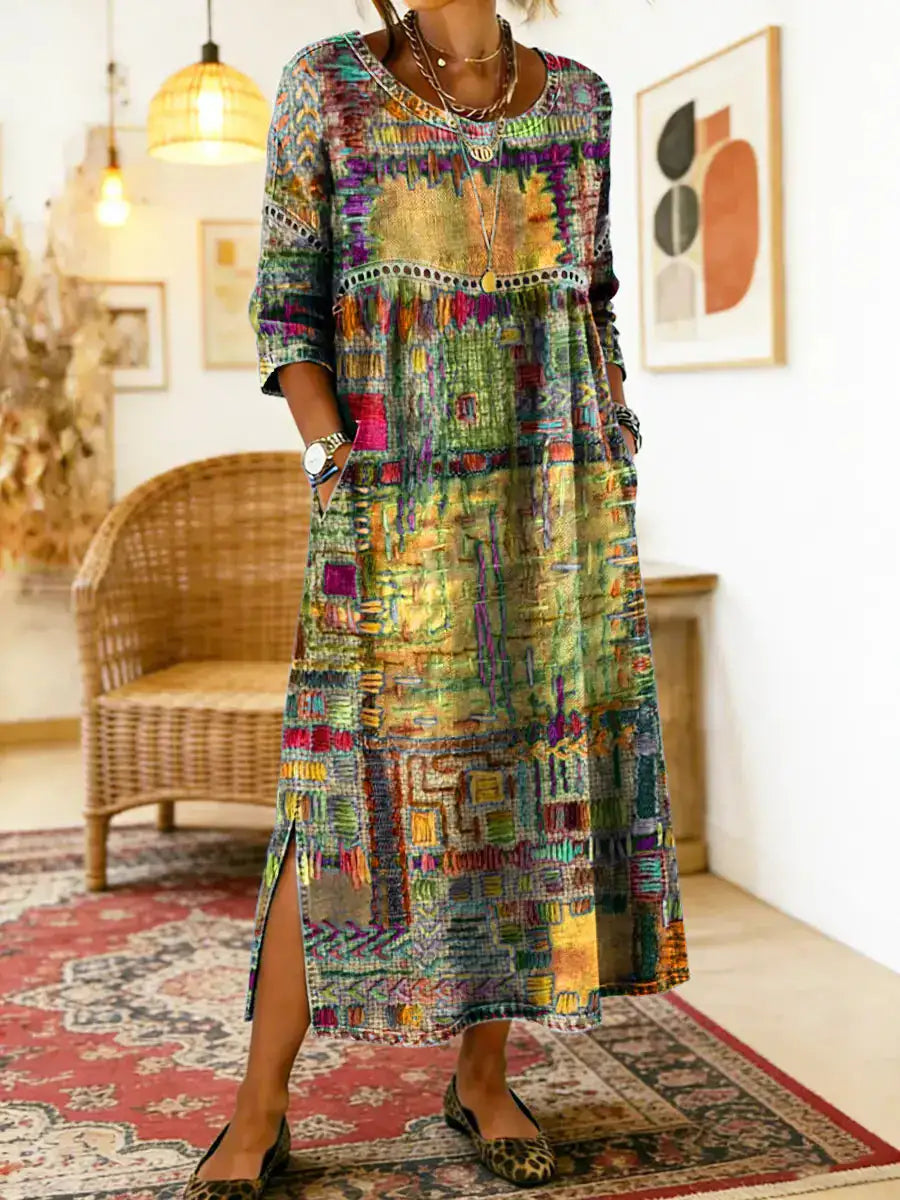 Manuela | Vestido Vaquero con Patchwork Étnico