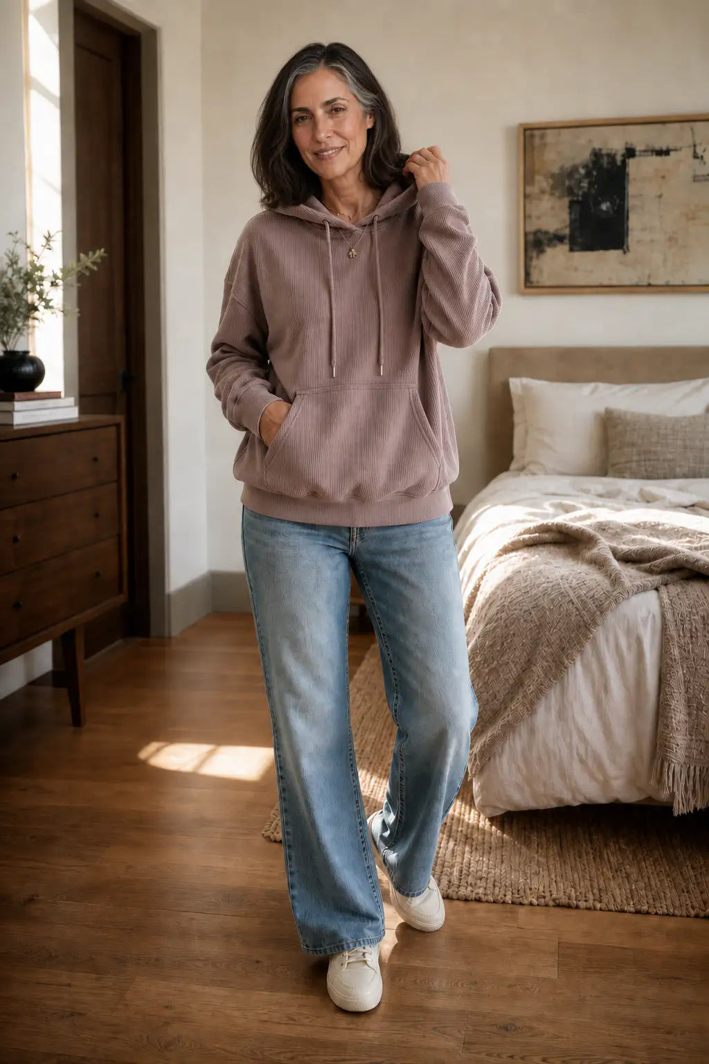 Elena | Sudadera con Capucha Efecto Pana