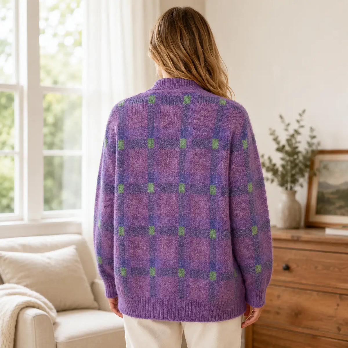 Guadalupe | Cárdigan Oversize de Cuadros con Cuello Camisero