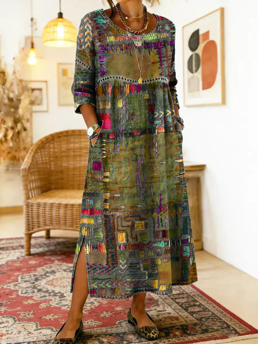 Manuela | Vestido Vaquero con Patchwork Étnico