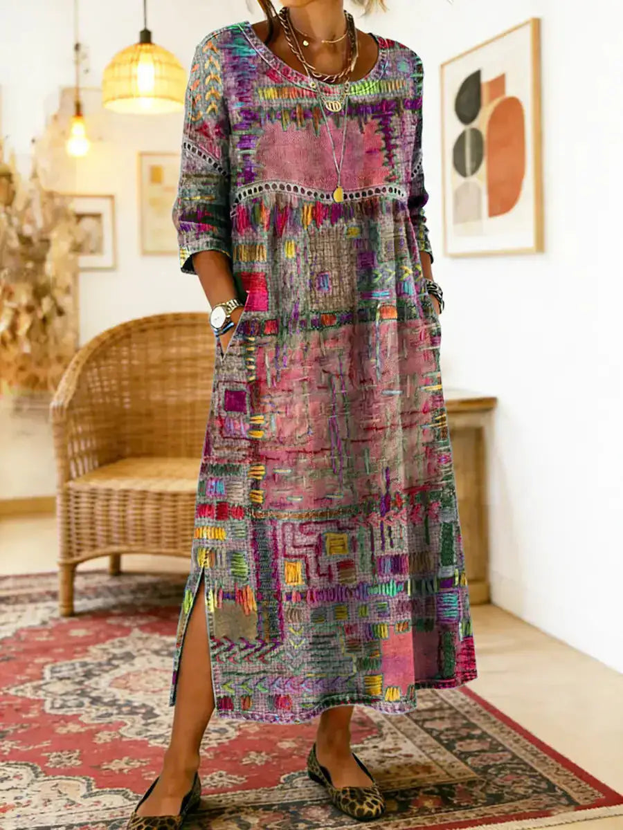 Manuela | Vestido Vaquero con Patchwork Étnico