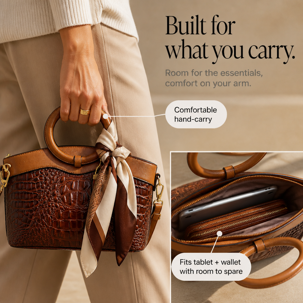 Felisa | Bolso Tote Efecto Cocodrilo con Asa Redonda