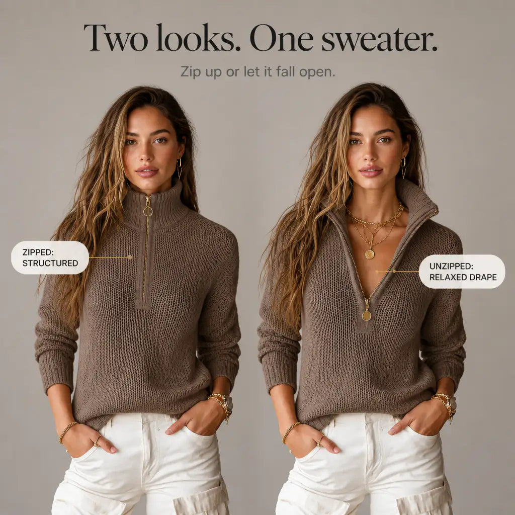 Claudia | Jersey Texturizado con Media Cremallera
