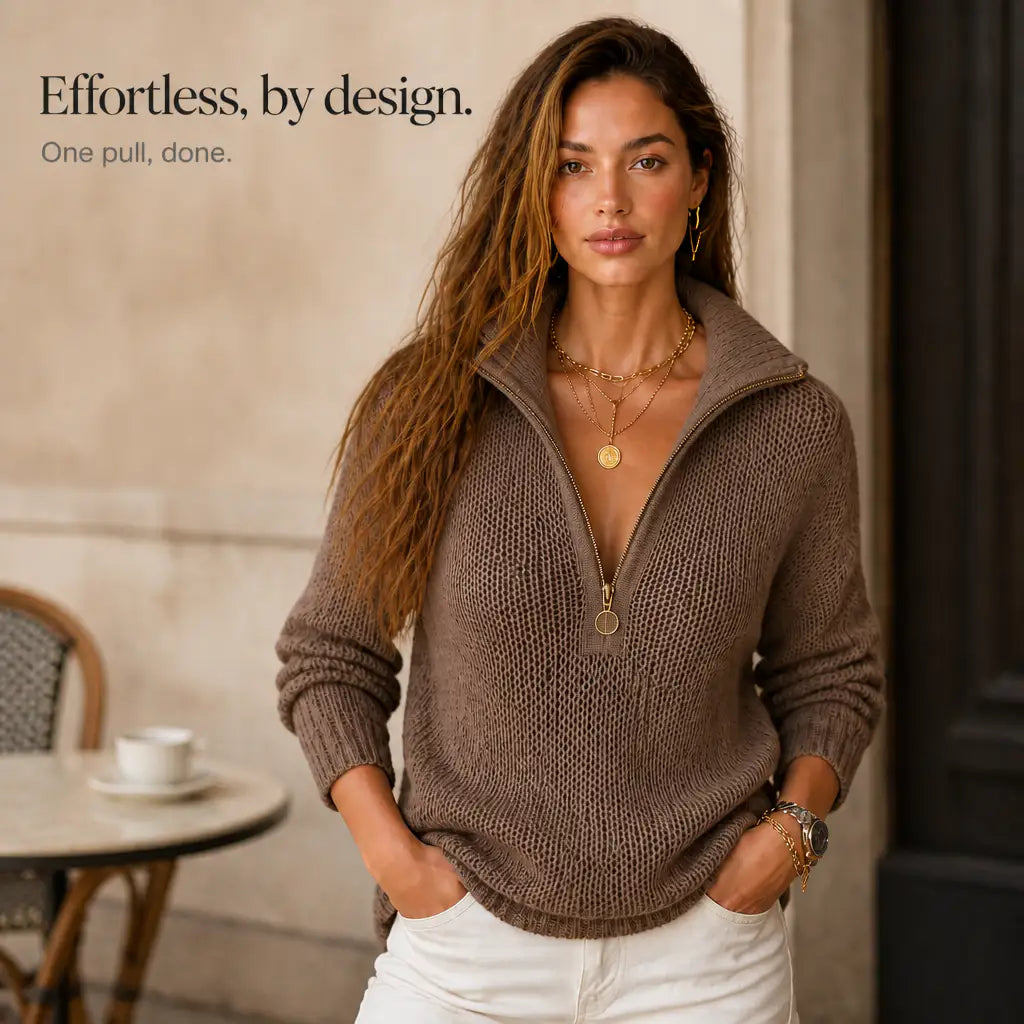 Claudia | Jersey Texturizado con Media Cremallera