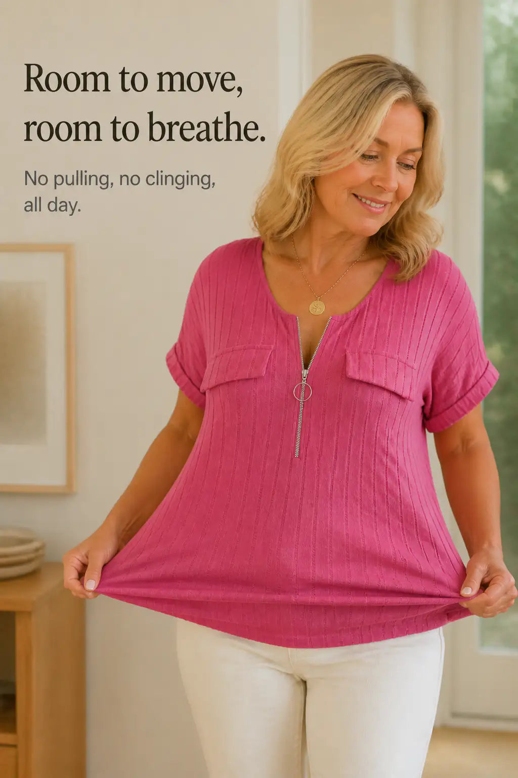 Caridad | Camiseta de Canalé con Cuello de Cremallera