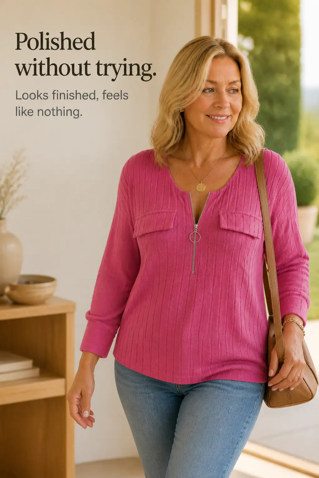 Caridad | Camiseta de Canalé con Cuello de Cremallera