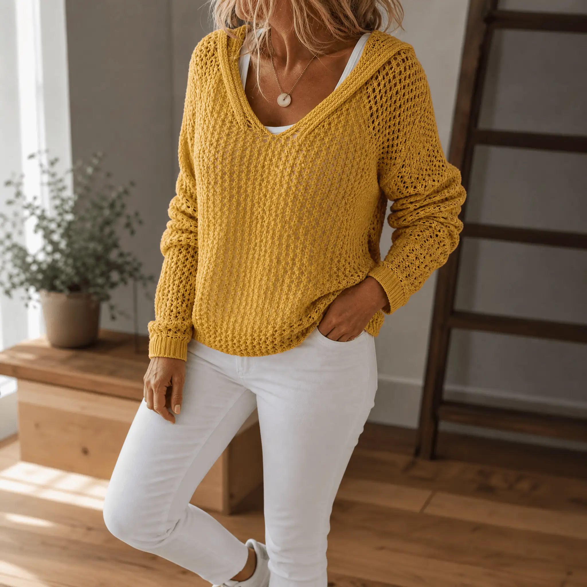 Alicia | Sudadera de Punto Calado con Capucha