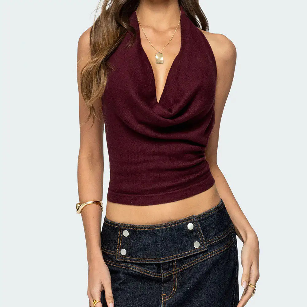 Fina | Top sin Mangas con Cuello Halter Fruncido