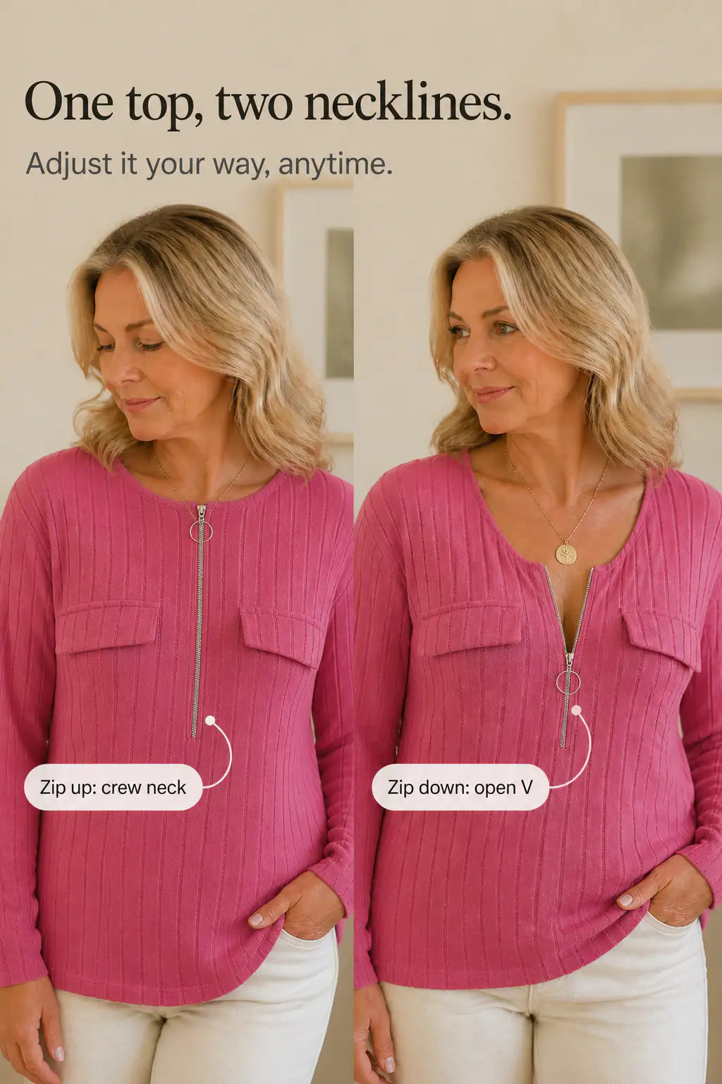 Caridad | Camiseta de Canalé con Cuello de Cremallera