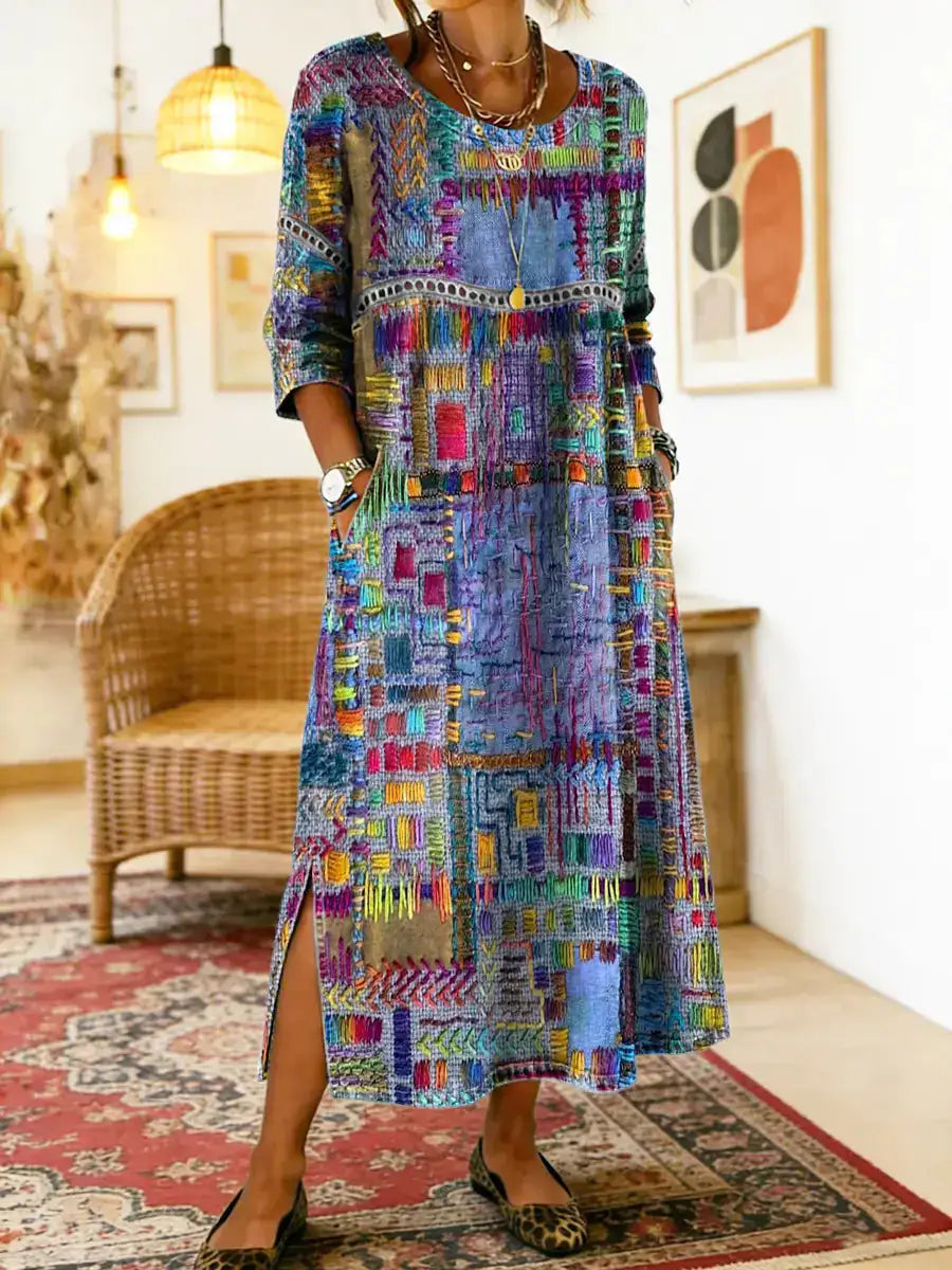 Manuela | Vestido Vaquero con Patchwork Étnico