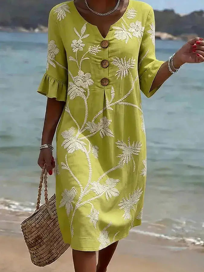 Camelia | Vestido Bordado con Botones Lima