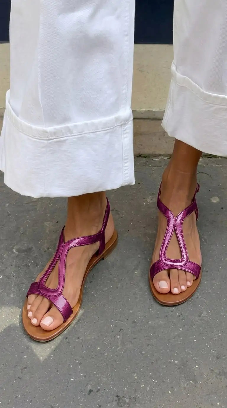 Olalla | Sandalias Planas Casuales Slingback Doradas Metalizadas con